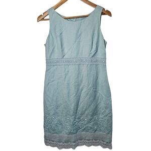 Jessica Howard Y2K Dress Womens Sz 6P Blue Lace Y2K Fairy Coquette Linen Beaded